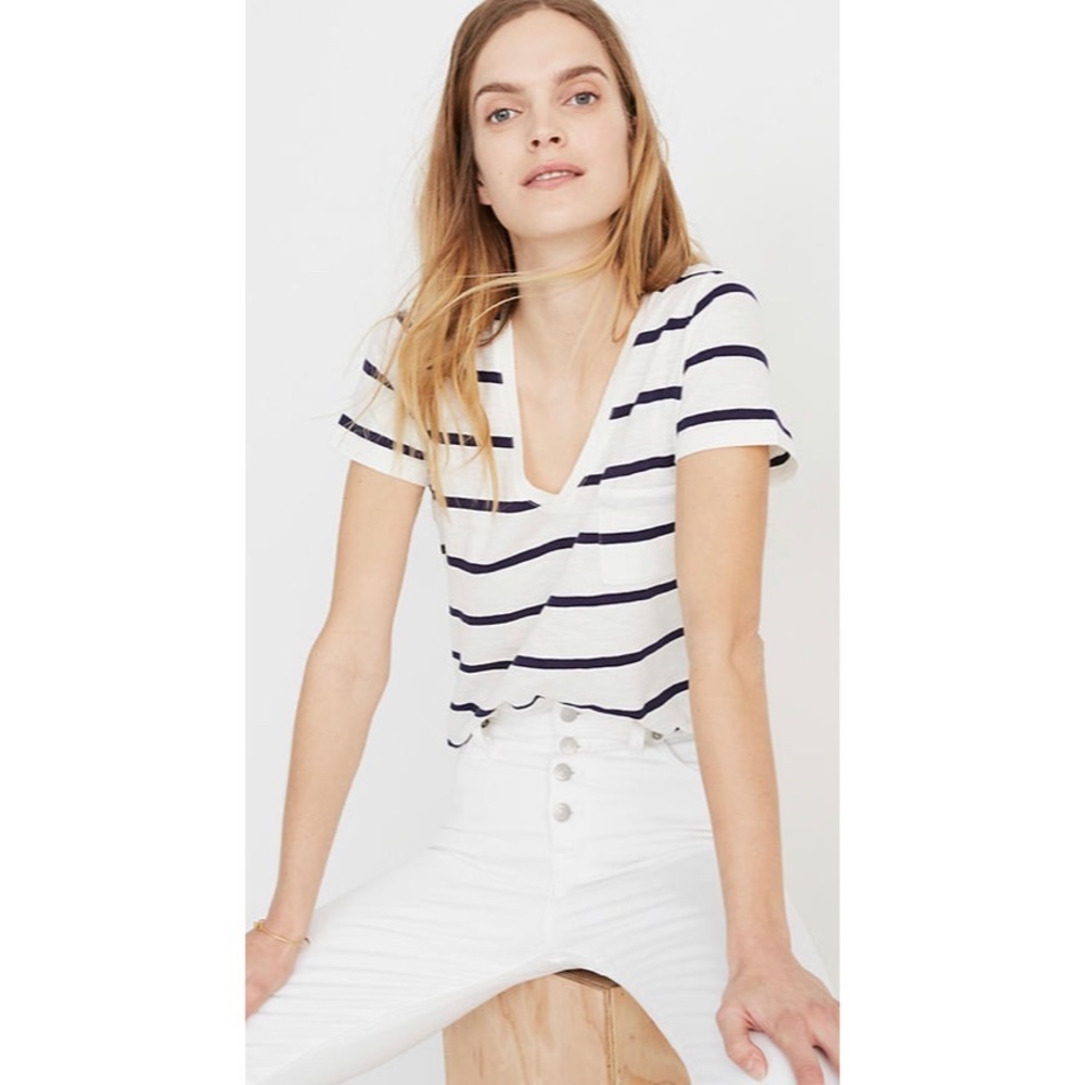 MADEWELL Navy & White Striped Top Size L - Picture 2 of 6